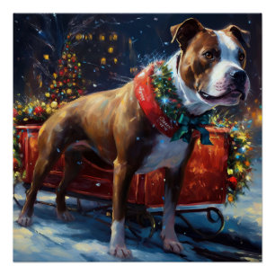 Póster Staffordshire Bull Terrier Festas de Natal