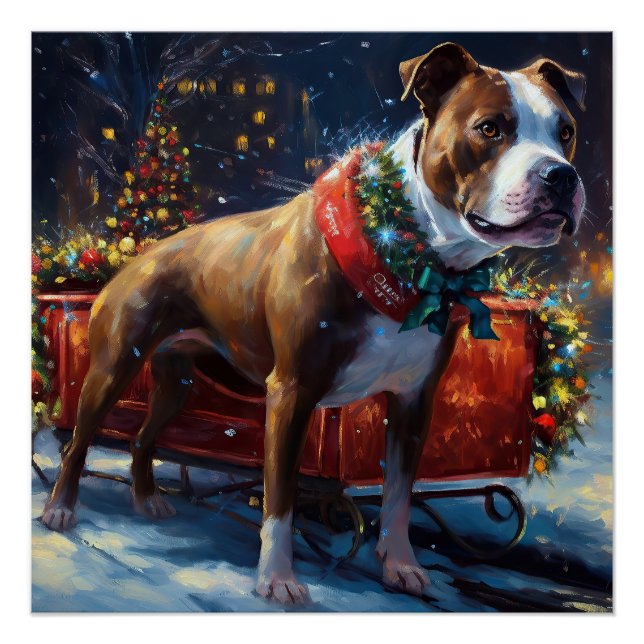 Póster Staffordshire Bull Terrier Natal Festivo (Frente)