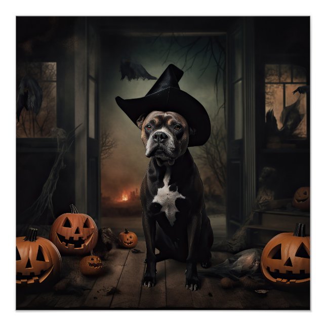 Póster Staffordshire Terrier Pumpkins Halloween Scary (Frente)