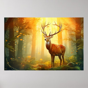 Poster Stag Deer Animal Wilderness Arte Colorida