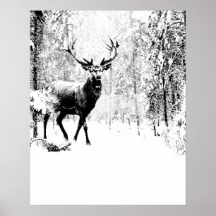 Poster Stag Deer Winter Forest Willife Animal Nature art