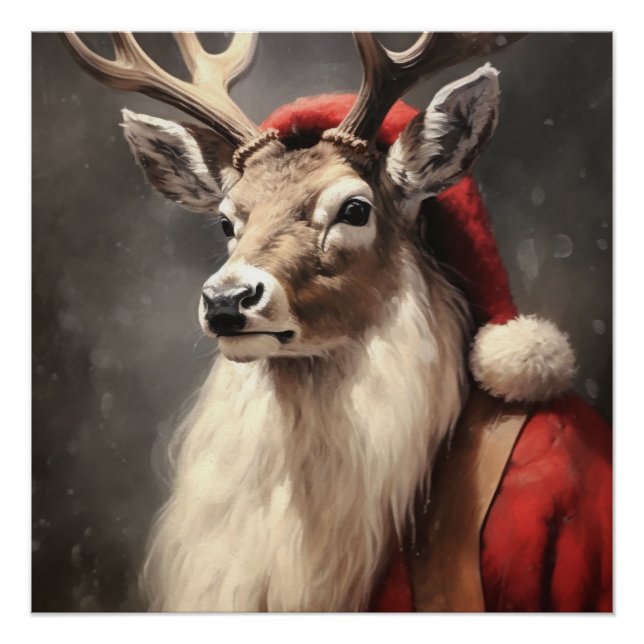 Póster STAG Quirky Vintage Retrato Animal de Natal (Frente)