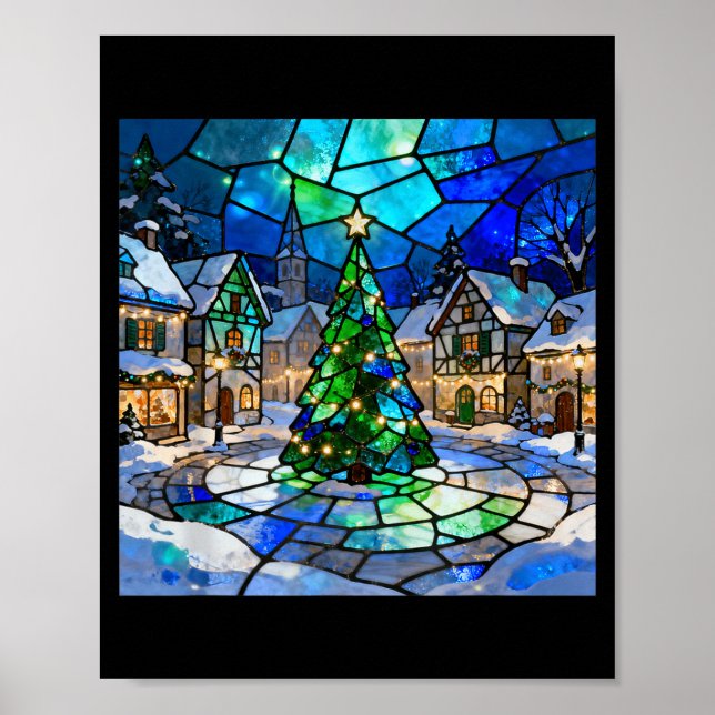 Poster Stained Gl Christmas Tree Winter Village Holiday A (Frente)