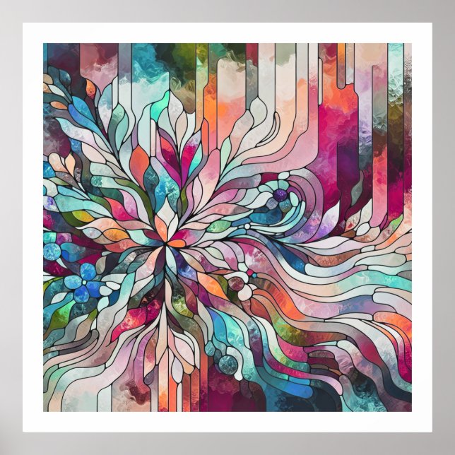 Poster Stained Glass Abstract Floral Design (Frente)