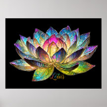 Stained Glass Colorful Lotus Flower on Black