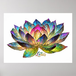 Poster Stained Glass Colorful Lotus Flower on White