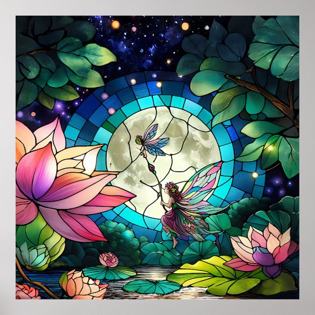Poster Stained Glass Little Fairy With Dragonfly (Frente)