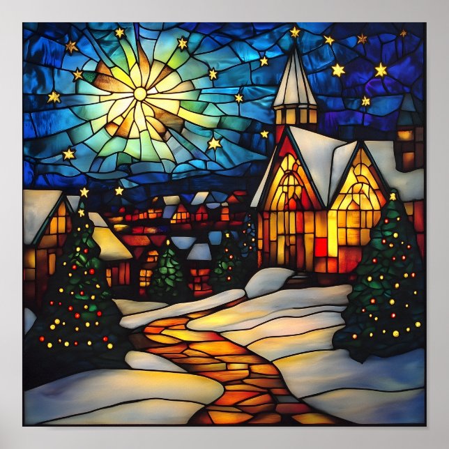 Poster Stained Glass Winter Village (Frente)