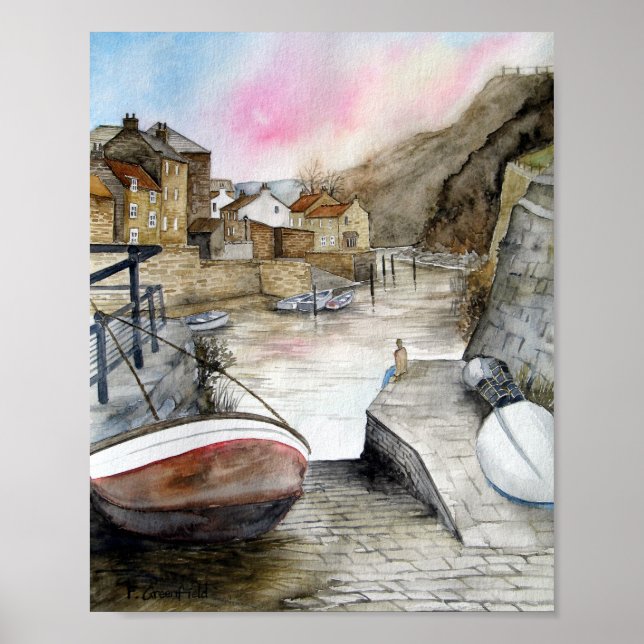 Poster Staithes, North Yorkshire, England Watercolor (Frente)