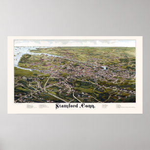 Poster Stamford, mapa panorâmico do CT - 1883