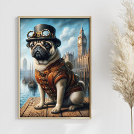 Poster Stampunk Pug Surreal Art Old London Docs