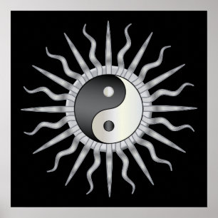Póster Starburst preto Yin Yang