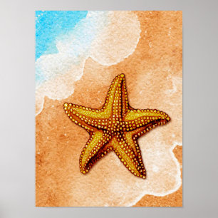 Poster Starfish da Aquarela na Praia