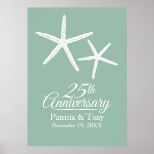Póster Starfish do 25 Wedding Personalizado do Aniversári