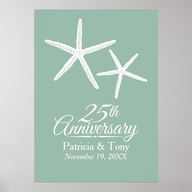 Póster Starfish do 25 Wedding Personalizado do Aniversári (Frente)