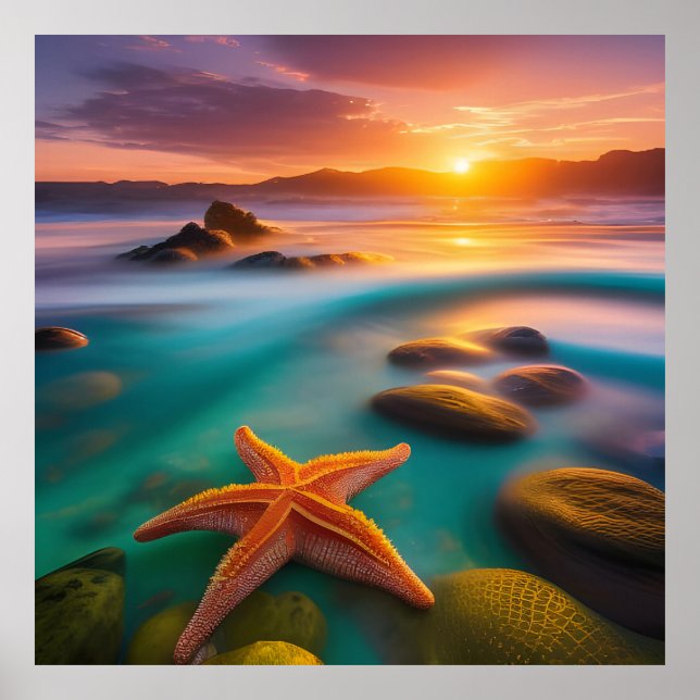 Poster Starfish na praia no Dawn (Frente)