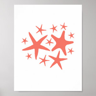 Poster Starfish Peach Beach Decor Watercolor Painting