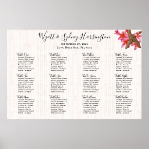 Poster Starfish Plumeria Wood Background Seating Chart