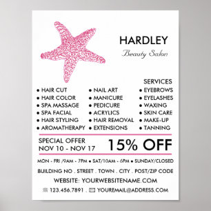 Poster Starfish Rosa Praia, Beauticista, Salão de Bela