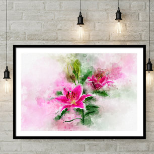 Poster Stargazer Lily Flor Watercolor - wb 02
