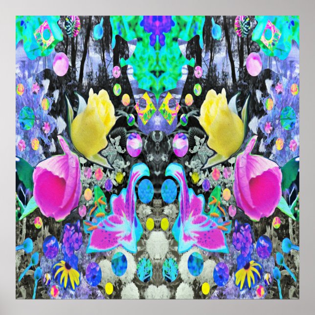 Poster Stargazer Lily, Rosa e Colagem de Hibiscus Rosa (Frente)