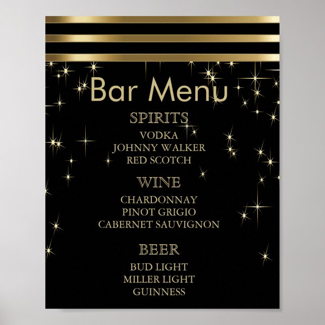 Poster Starlight preto e Dourado com Bares - Menu Bar (Frente)