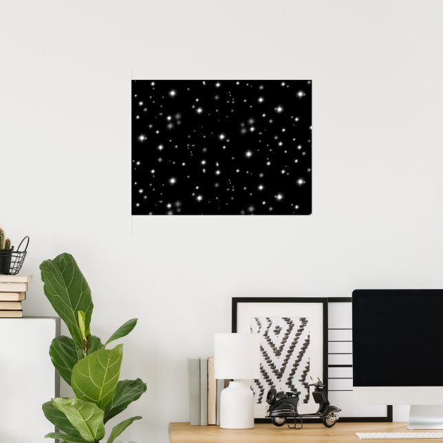 Poster Starlight Sparkles Black and White Stars (Escritório em casa)