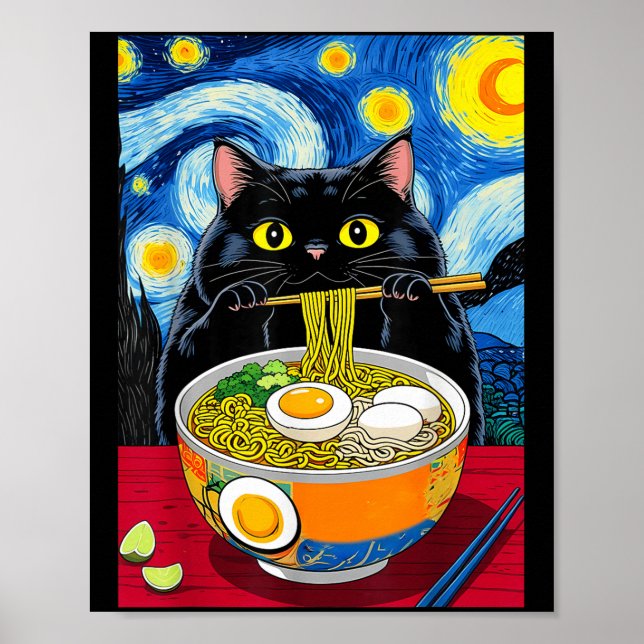 Poster StarNight Black Fat Cat Ramen Funny Black Fat C (Frente)