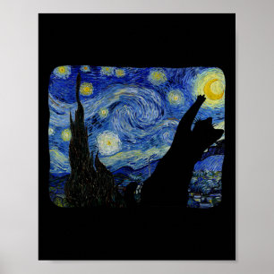 Poster StarNight Cat Shirt Van Gogh Cat Lover Cat Mãe