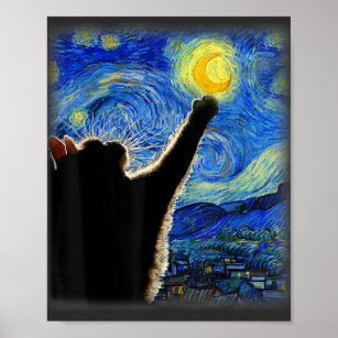 Poster Starnight Cat, Van Gogh Cat Lover Cat Mãe Pai