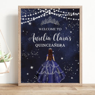 Poster Starnight Marinho Blue Silver Quinceañera Aniversá