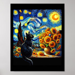 Poster Starnight Vincent Van Gogh Sunflower Cat Lover