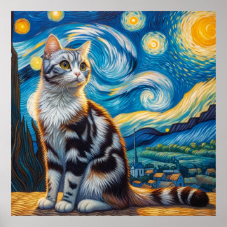 Poster Starry American Bobtail Cat