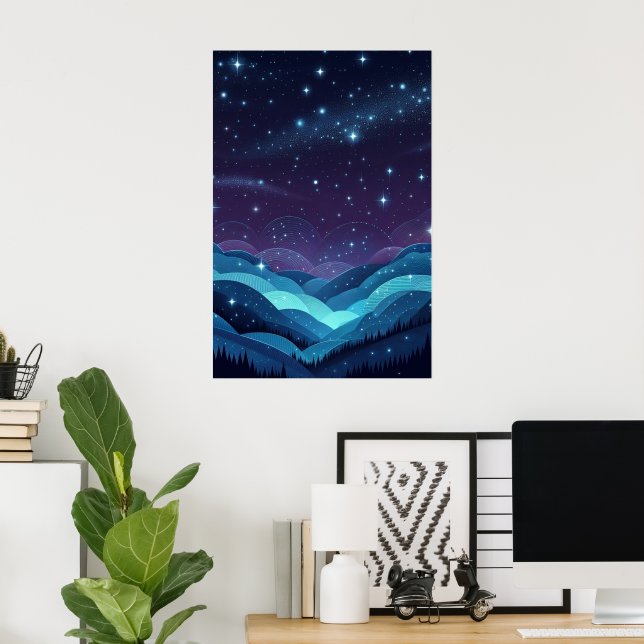 Poster Starry Colinas Night (Escritório em casa)