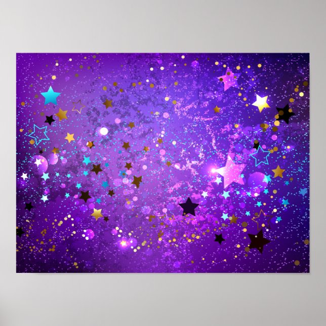 Poster Starry Confetti Faux Glitter Purple Background (Frente)