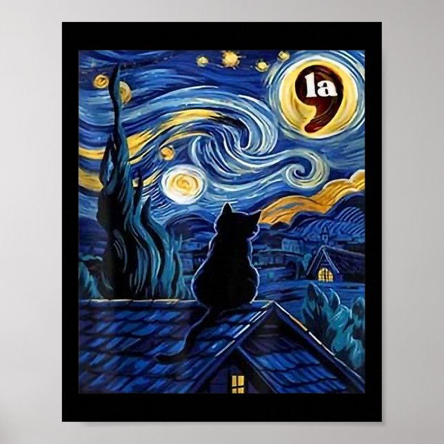 Poster Starry Night Black Cat Comma La Kamala Harris (Frente)