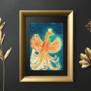 Poster Starry Night Blue Rising Phoenix Watercolor