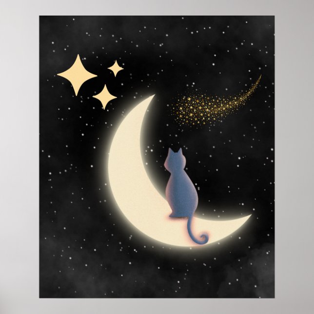 Poster Starry Night Cat e Crescent Moon (Frente)