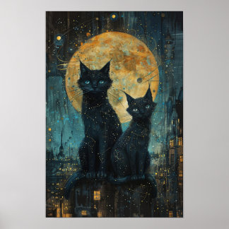Poster Starry Night Cats