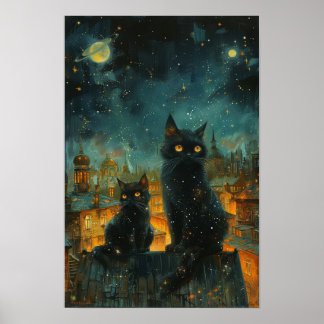 Poster Starry Night Cats