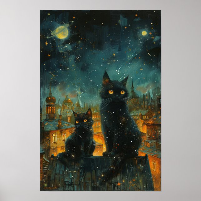 Poster Starry Night Cats (Frente)