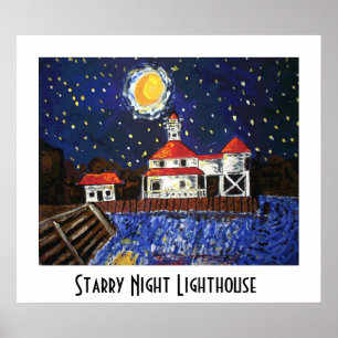 Póster Starry Night Lighthouse
