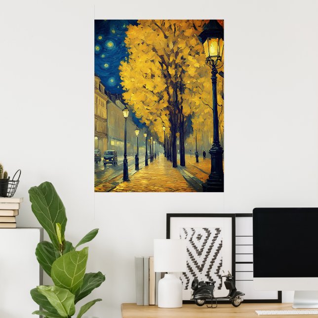 Poster Starry Night on Andrássy Avenue, Budapeste (Escritório em casa)