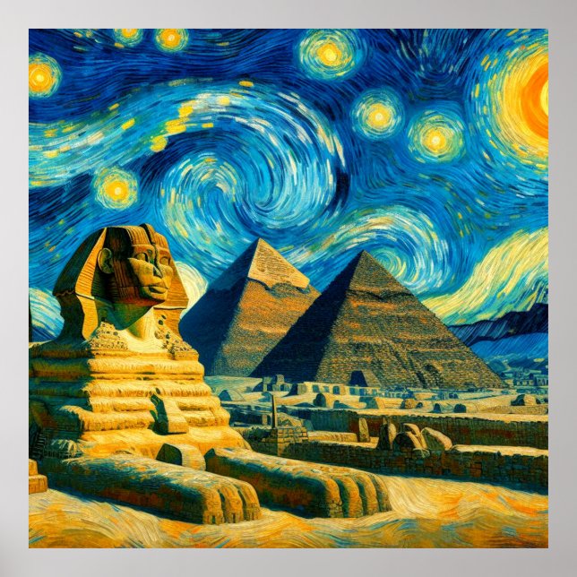 Poster Starry Night Pyramids Sphinx Egito (Frente)