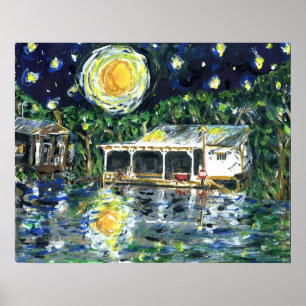 Póster Starry Night River Camp