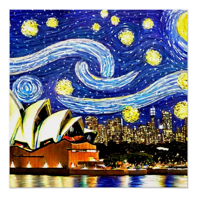 Póster Starry Night Sydney Austrália - Ópera (Frente)