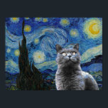 Poster Starry Night Vincent Van Gogh Gogh Cute Cat Kitten<br><div class="desc">Se você ama Vincent van Gogh e gatos,  esta trabalho de arte é para você! Excelente como presente.</div>