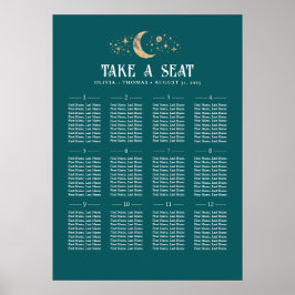 Poster Stars Moon Celestial Teal Wedding Gráfico