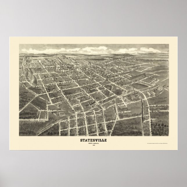 Poster Statesville, NC Panorâmica Map - 1907 (Frente)