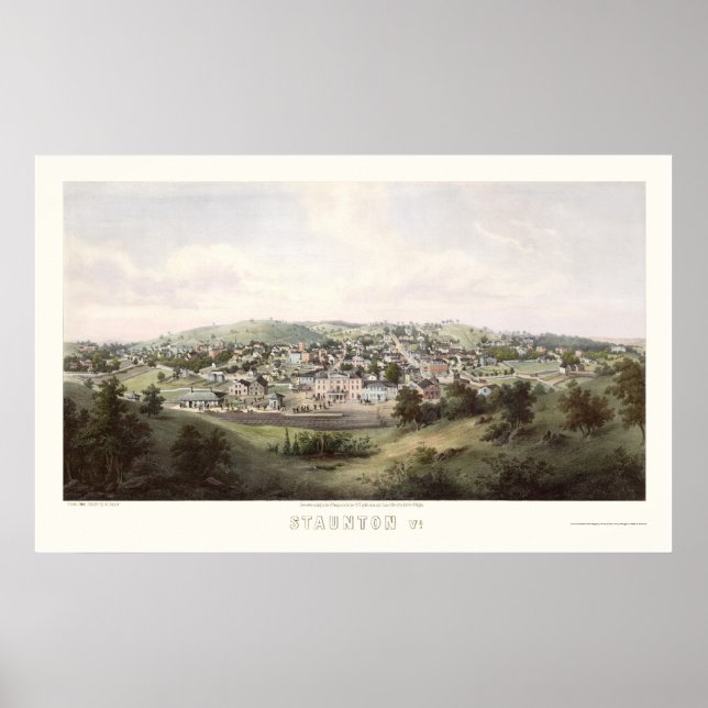 Póster Staunton, VA Panorâmica - 1857 (Frente)